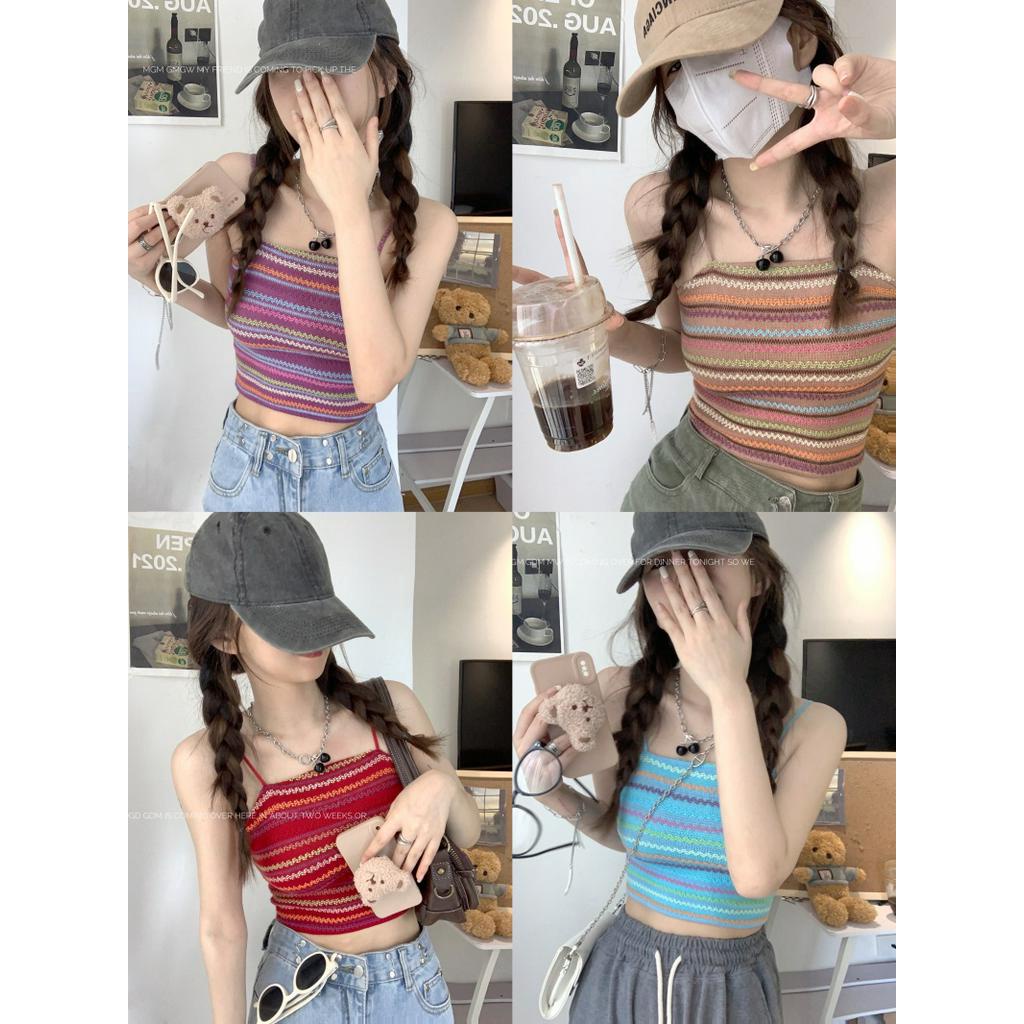 Áo Dây Dệt Kim Dáng Ngắn Phong Cách Pháp Thời Trang Mùa Hè 62130