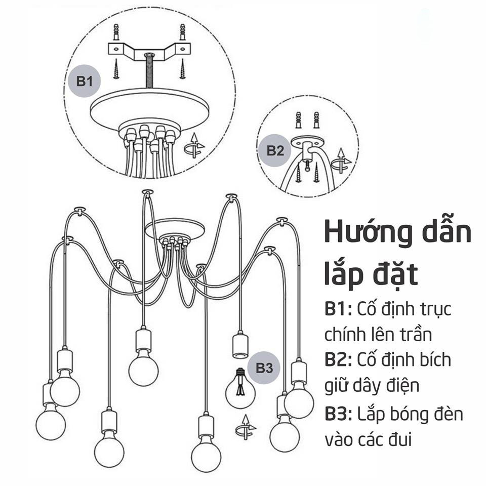 Đèn chùm chân nhện 8 tay/ 10 tay loại 2m lõi đồng - Hàng cao cấp ( có kèm bóng )