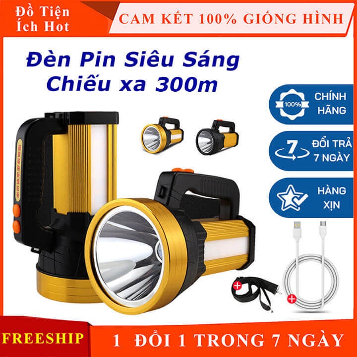 Đèn pin cầm tay siêu sáng chiếu xa 300m, chống thấm nước IPX6, pin trâu lithium 18650  Tặng kèm dây đeo vai