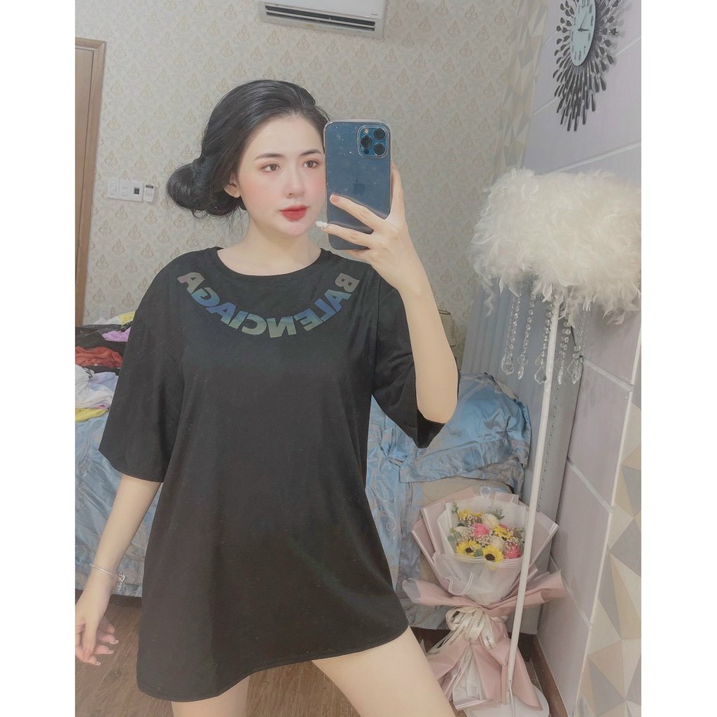 áo thun form rộng in màu phản quang viền chữ cổ hot siêu cool ảnh thật