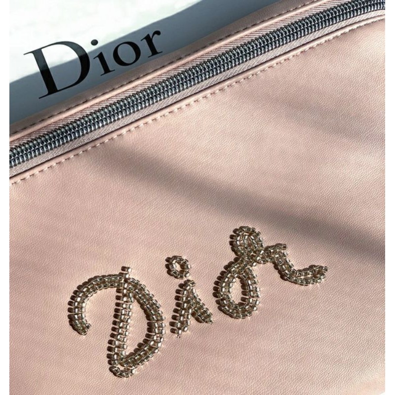 [ Gift Hãng ] Bóp D!0r Pink Pouch Logo Thêu Hạt