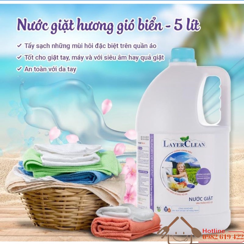 Nước giặt hữu cơ Layer Clean hương Gió biển 5L - Mùi hương dịu nhẹ, an toàn, không gây kích ứng da