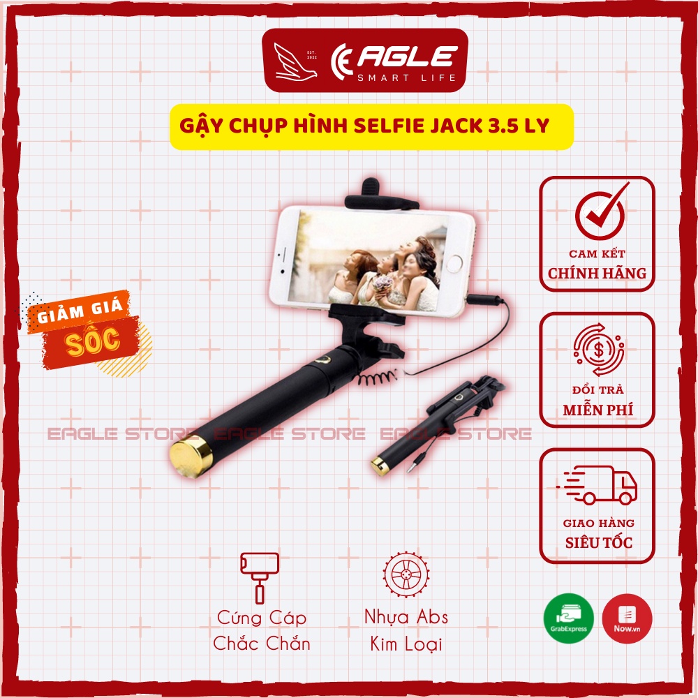 Gậy Chụp Ảnh Dùng Cho Điện Thoại Jack 3.5 , Gậy Tự Sướng Có Nút Bấm Hỗ Trợ Chụp Ảnh - Quay Phim - Rất Tiện Lợi