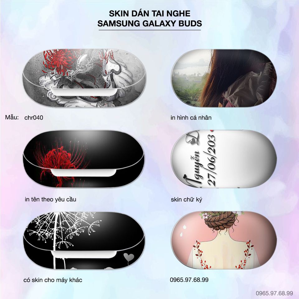 Skin dán tai nghe Samsung Galaxy Buds in hình Rồng quấn bỉ ngạn hoa - CHR041