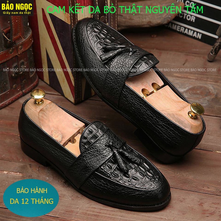Giày lười nam dập vân cá sấu cao cấp 😍 Da bò tấm loại 1 ✅ Đế cao su 3cm được khâu cực chắc chắn 😍MÃ K115