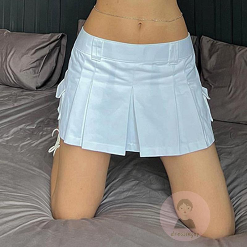 Chân Váy Ngắn Lưng Thấp Xếp Ly Màu Sắc Retro Thời Trang Mùa Hè Cho Nữ