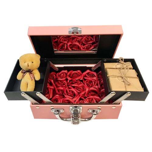 [Miễn phí gói quà, in thiệp] Hộp đựng quà tặng hoa hồng sáp kèm gấu Hamaca tặng bạn gái 8 3, valentine Lamdep24g