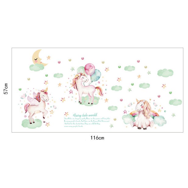 Decal trang trí tường Con Kỳ Lân thiên thần đáng yêu