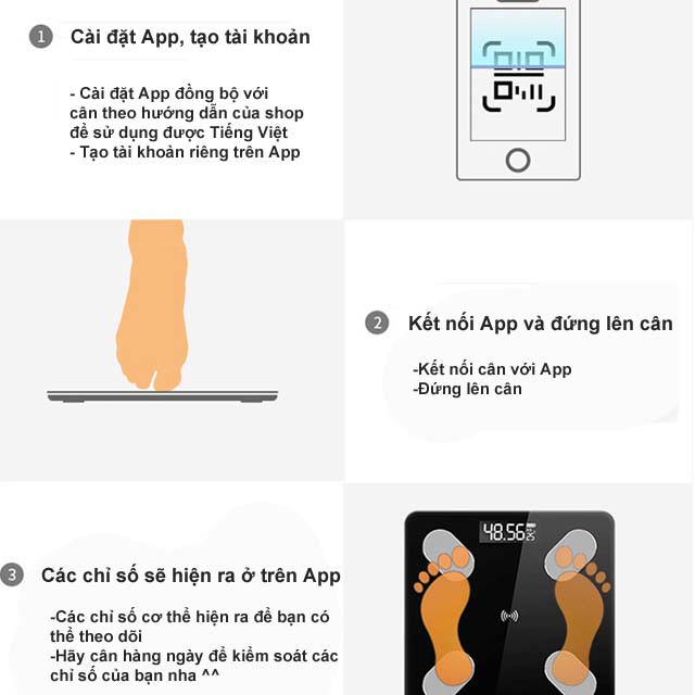 Cân điện tử sức khỏe kết nối Bluetooth Đo Mỡ Máu, Lượng Cơ, Tỉ Lệ Mỡ Cơ Thể Kết Nối App Điện Thoại