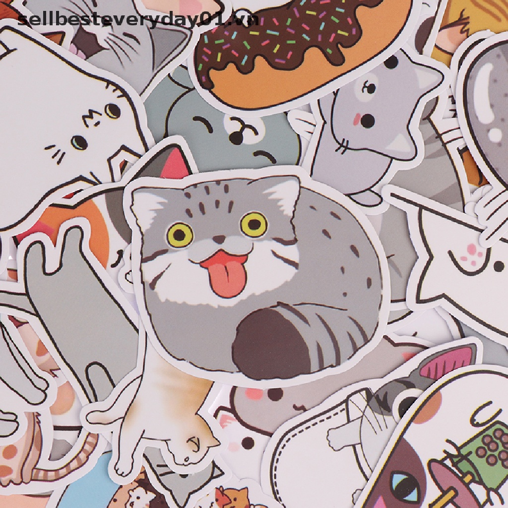 【sellbesteveryday01.vn】 50Pcs Cute Cat Cartoon Stickers Laptop Phone Skateboard Car Suitcase Decals .