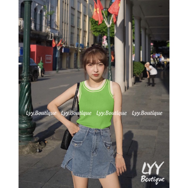 Áo ba lỗ len tăm vân dọc viền cổ style Ulzzang, Áo tanktop sát nách hàng Quảng Châu LYY BOUTIQUE