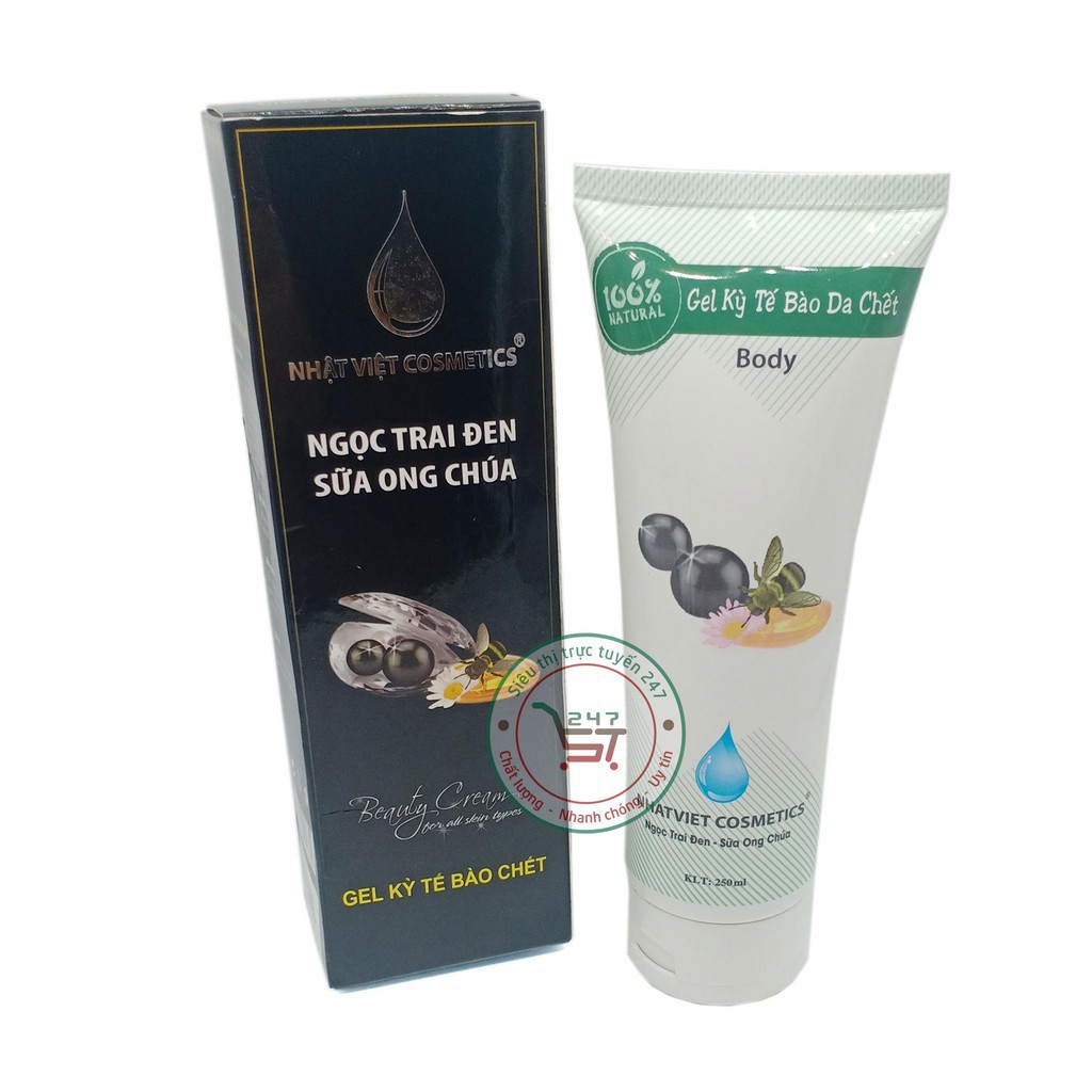 Gel kỳ tế bào chết toàn toàn thân Ngọc trai đen - Sữa ong chúa Nhật Việt 250ml (Đen)