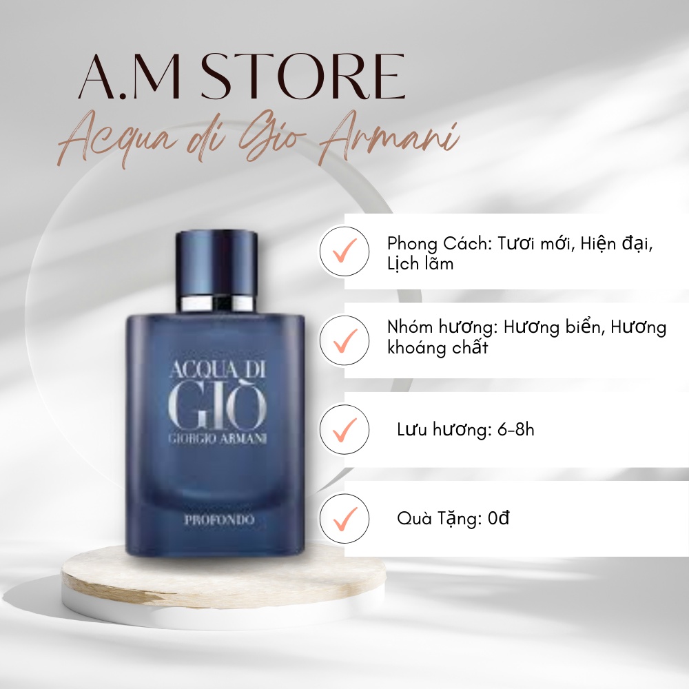 Nước hoa nam dầu thơm nam tính Acqua Di Giò Xanh Profumo 100ml lưu hương lâu mạnh mẽ cuốn hút - Shin Shop
