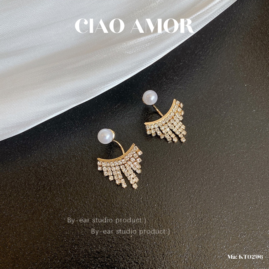Khuyên tai nữ, Bông tai nữ bạc 925 nụ ngọc viền thả đính ngọc quý phái Trang sức Ciao Amor - KT0296