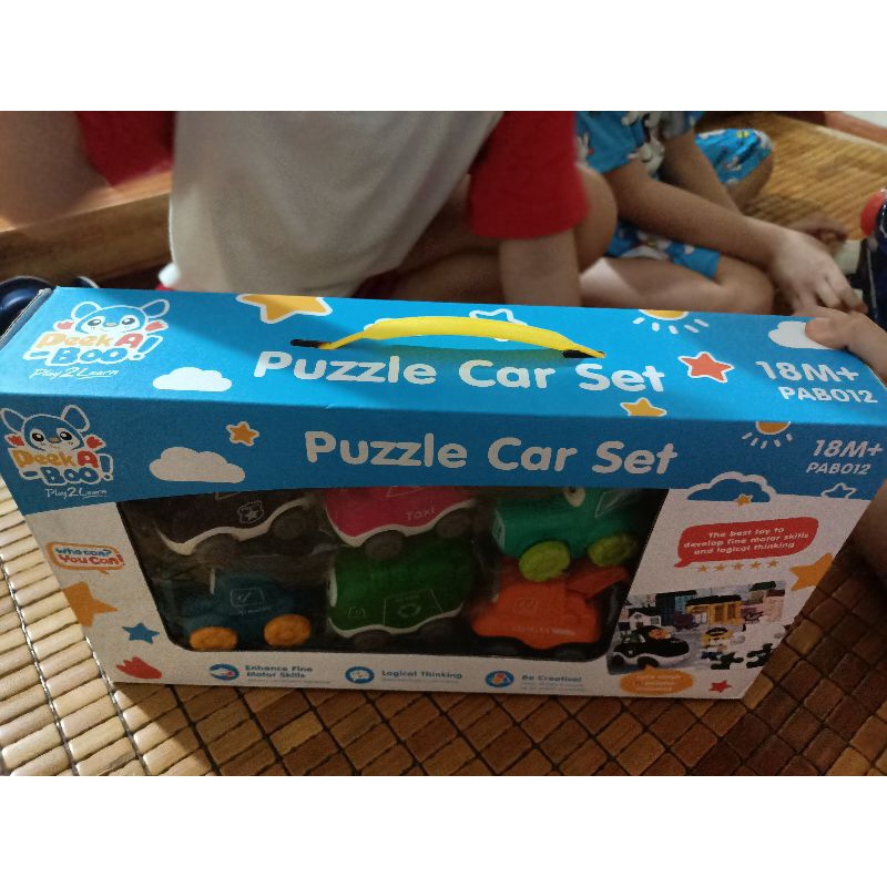 Bộ 6 xe ôtô bánh đà kèm xếp hình Puzzle Car Set quà tặng của Bobby