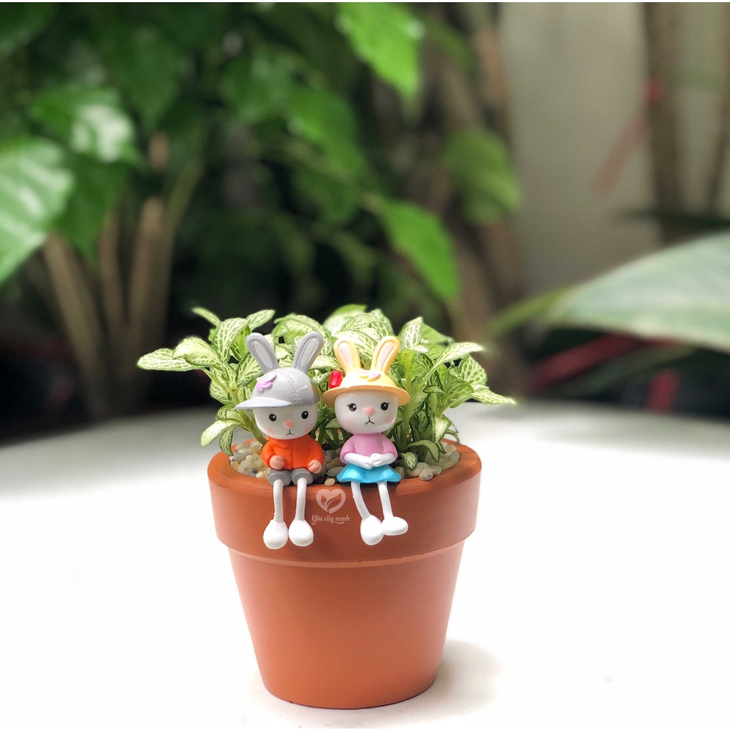 Phụ kiện trang trí chậu cây, tiểu cảnh - Cặp đôi thỏ xinh trang trí cây cảnh, tiểu cảnh