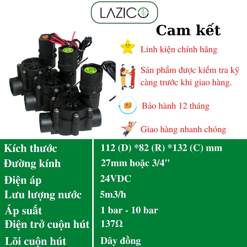 Van điện từ phi 27 24vdc, van điện từ ngoài trời phi 27 LAZICO VT27