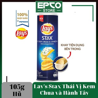 Bánh Snack Khoai Tây Miếng Lay's Stax Thái Lan Vị Kem Chua Và Hành Tây Hộp 105g