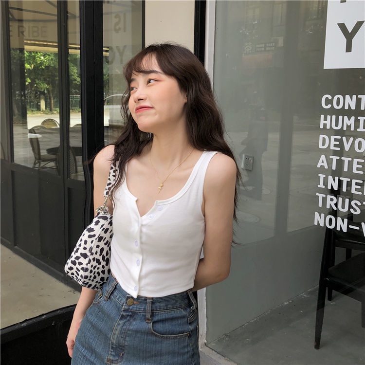 Áo Croptop Nữ 3 Lỗ Cúc Ngực Trơn Dáng Ôm 3 Màu