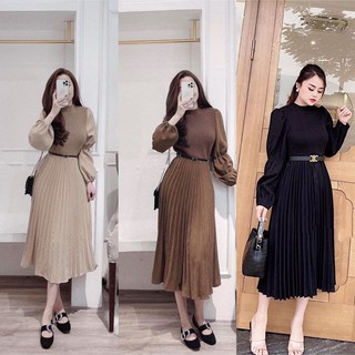 Set Váy Len Nữ Tay Bồng Điệu Đà Chân Váy Len Xòe Ly, Tặng Kèm Đai Eo_Xuống Phố Là Xinh -cỏ-Boutique
