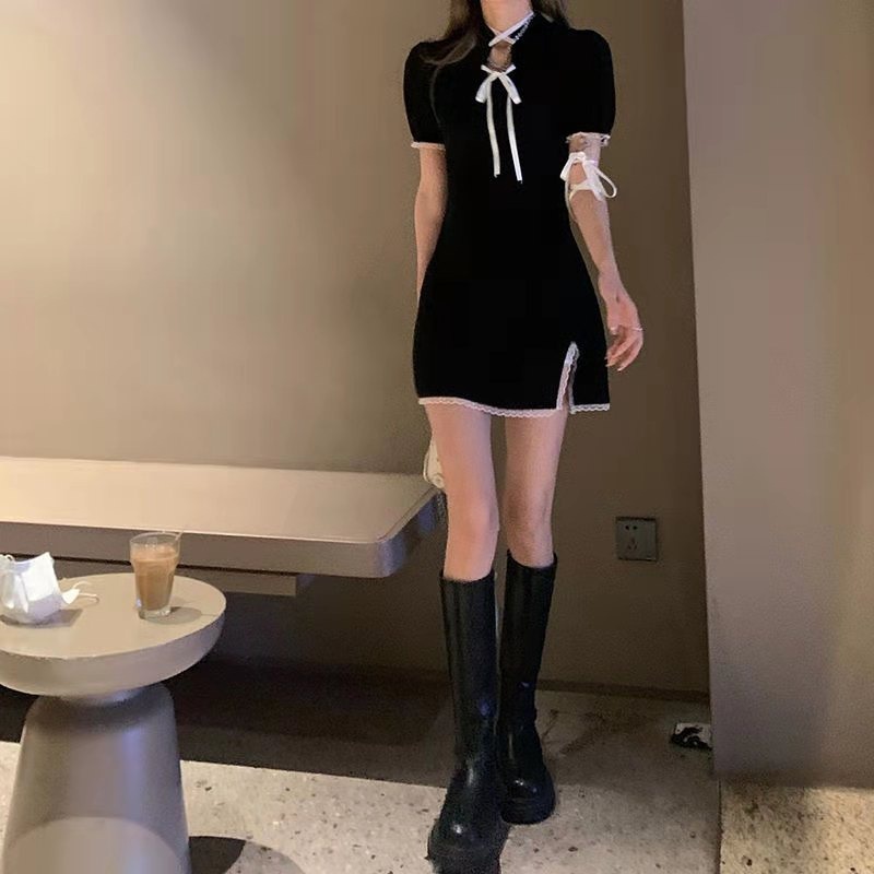 Đầm sườn xám Perty dáng ngắn thời trang Hàn Quốc cho nữ