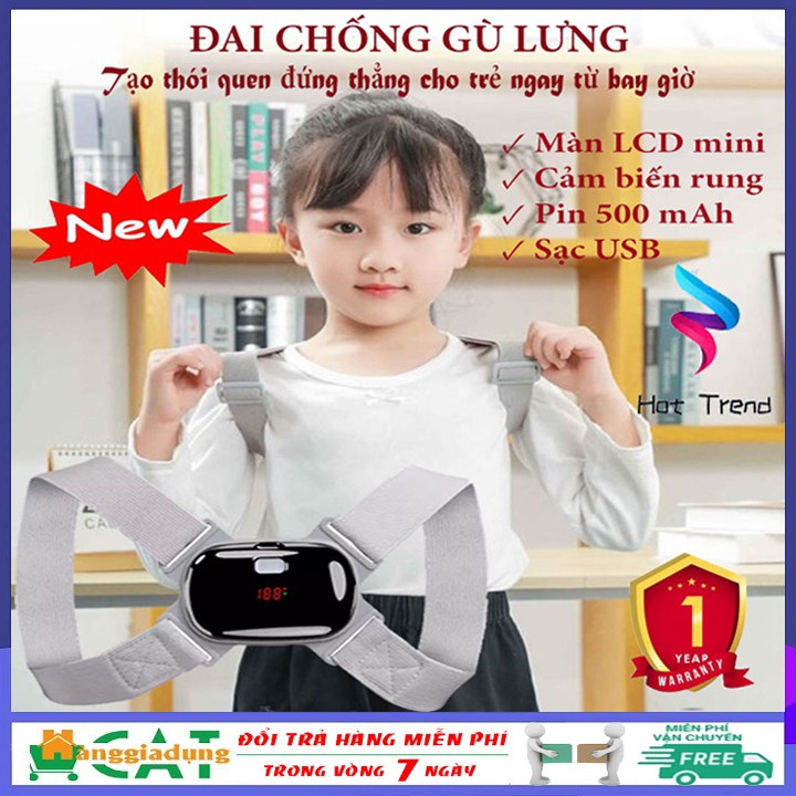 [Hàng loại 1-Freeship] Đai chống gù lưng Nhật Bản cao cấp màn LCD hiện đại, cảm biến rung thông minh cho trẻ em