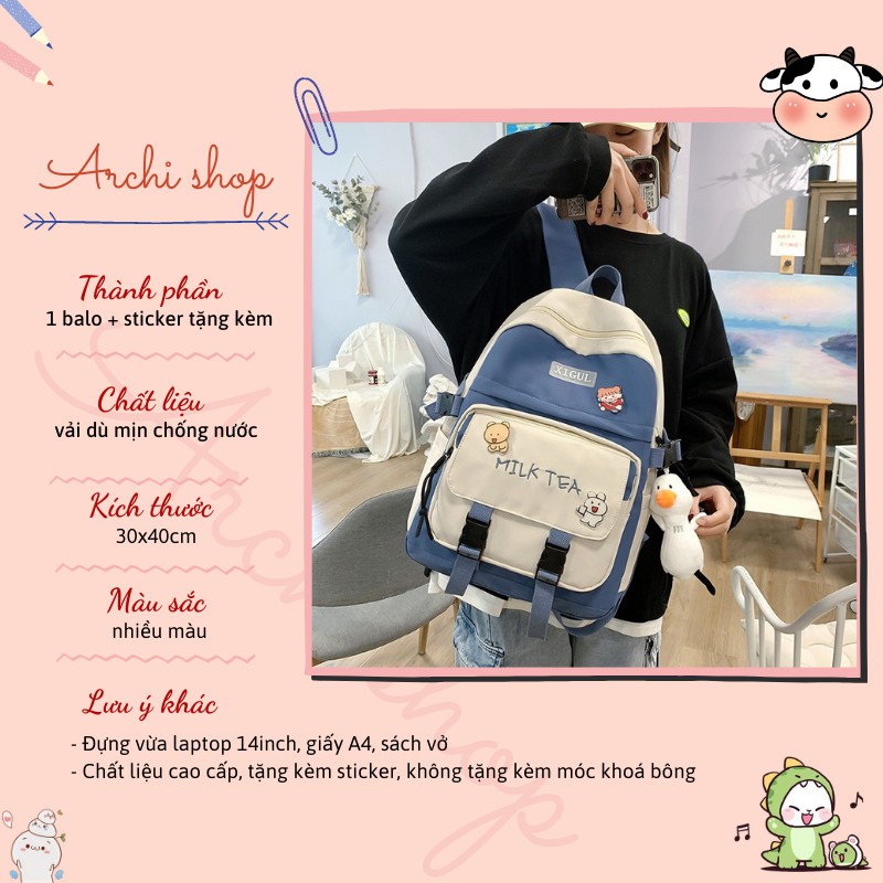 Balo ulzzang hàn quốc kiểu dáng mới thêu chữ Milk Tea