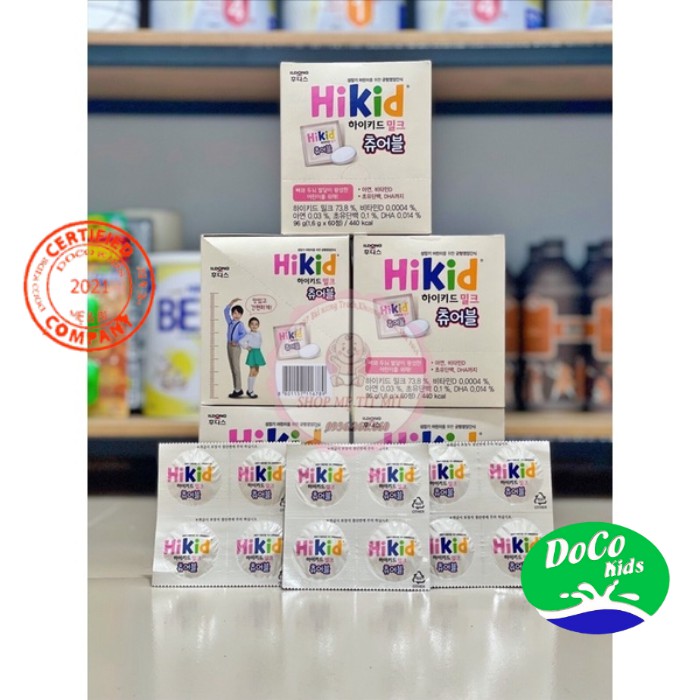 Kẹo Sữa Hikid Milk dạng viên ngậm, Bổ sung Canxi, khoáng chất, Vitamin, giúp tăng chiều cao cho bé từ 3 tuổi, Hộp 60v