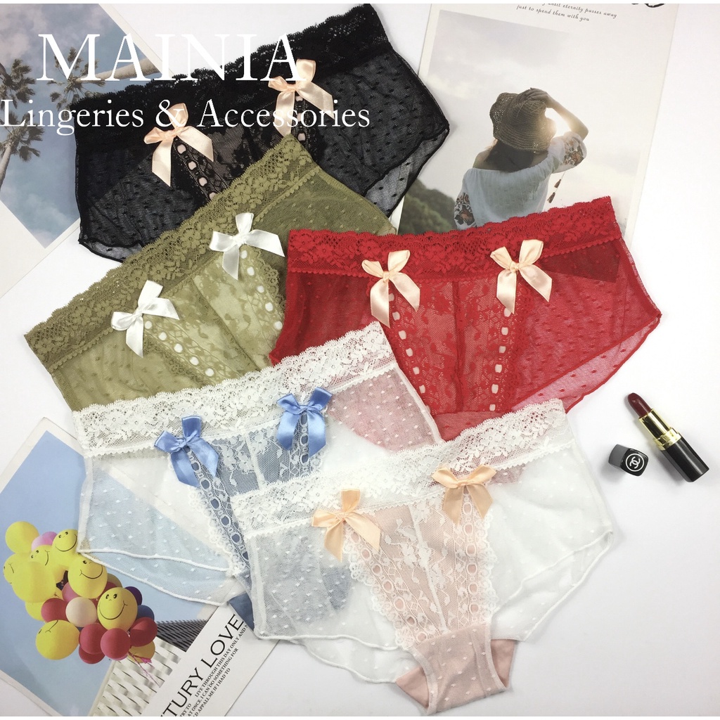 Quần Lót Ren Xuyên Thấu Đính Nơ Màu Cao Cấp Chíp Ren Nữ Xinh Xắn Mainia Shop