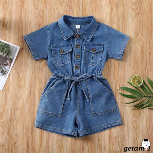 Jumpsuit Tay Ngắn Chất Denim Thiết Kế Hợp Thời Trang Cho Bé