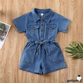 Jumpsuit Tay Ngắn Chất Denim Thiết Kế Hợp Thời Trang Cho Bé