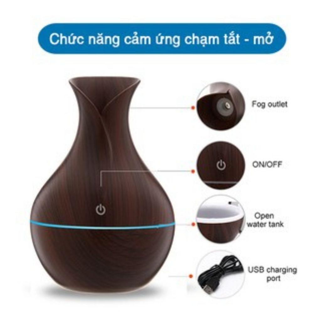 Đèn Xông Tinh Dầu Vân Gỗ Tạo Ẩm Cực Kì Hiệu Quả, Phun Sương Bình Hoa.