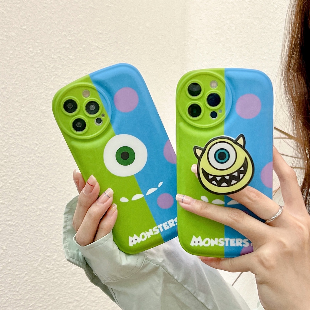 Ốp Điện Thoại Silicon TPU Mềm Hình Đôi Mắt Xanh Hoạt Hình Gắn Giá Đỡ Chống Sốc Bảo Vệ Ống Kính Máy Ảnh Cho iphone 11 12 13 Pro Max XS X XR