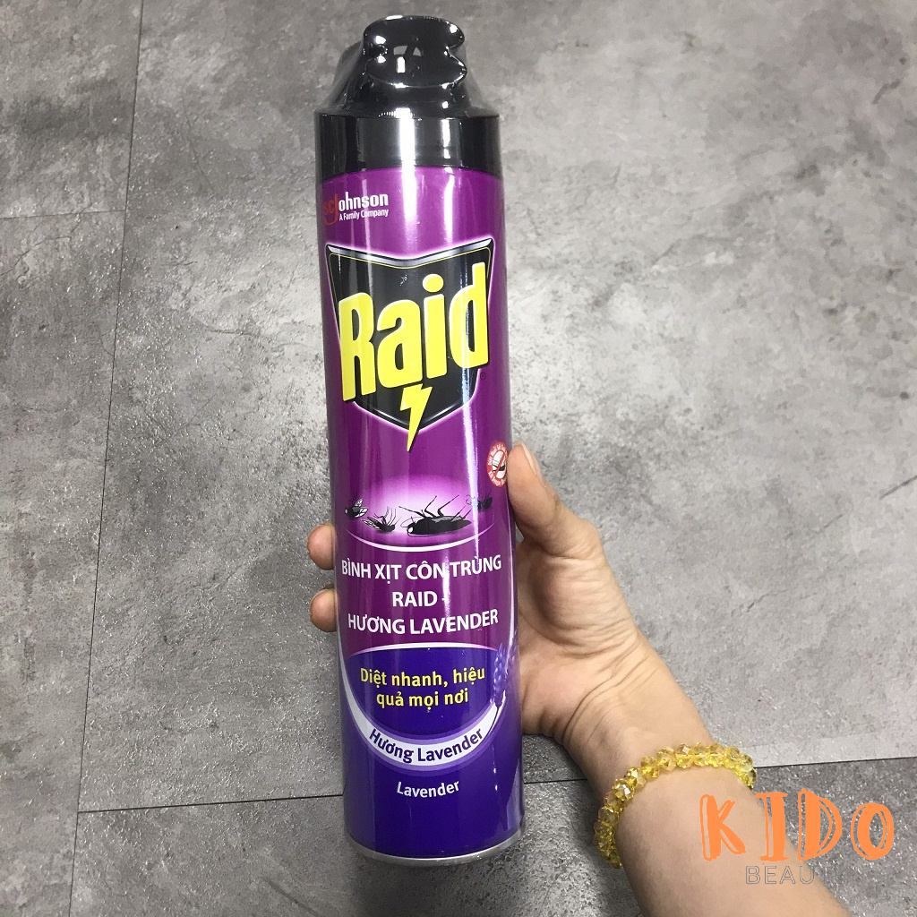 Xịt Côn Trùng Raid Hương Lavender 600ml | Bình xịt muỗi Jumbo hương cam chanh 600ml