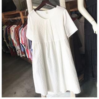 Đầm suông trắng form rộng vải thô đũi_hàng đẹp