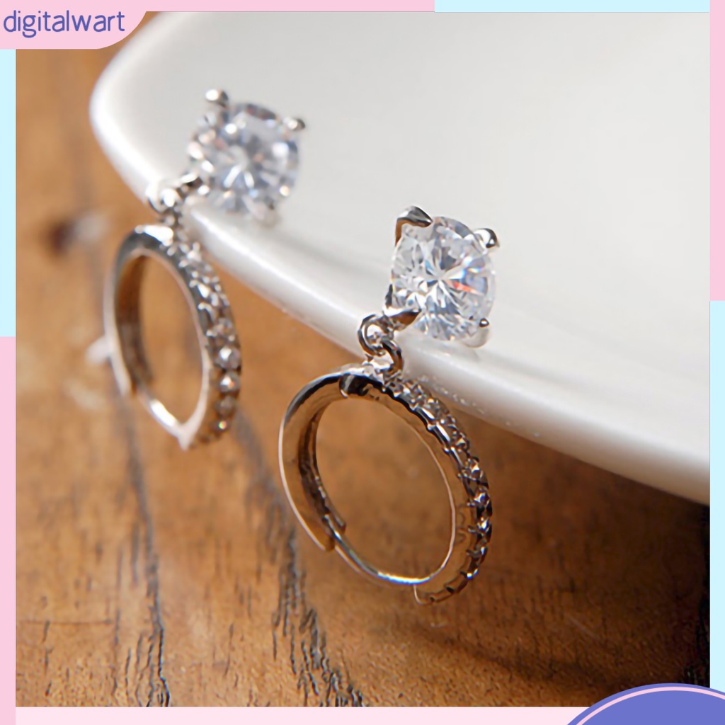 Cặp khuyên tai tròn đính đá zircon lấp lánh sang trọng cá tính dành cho nữ