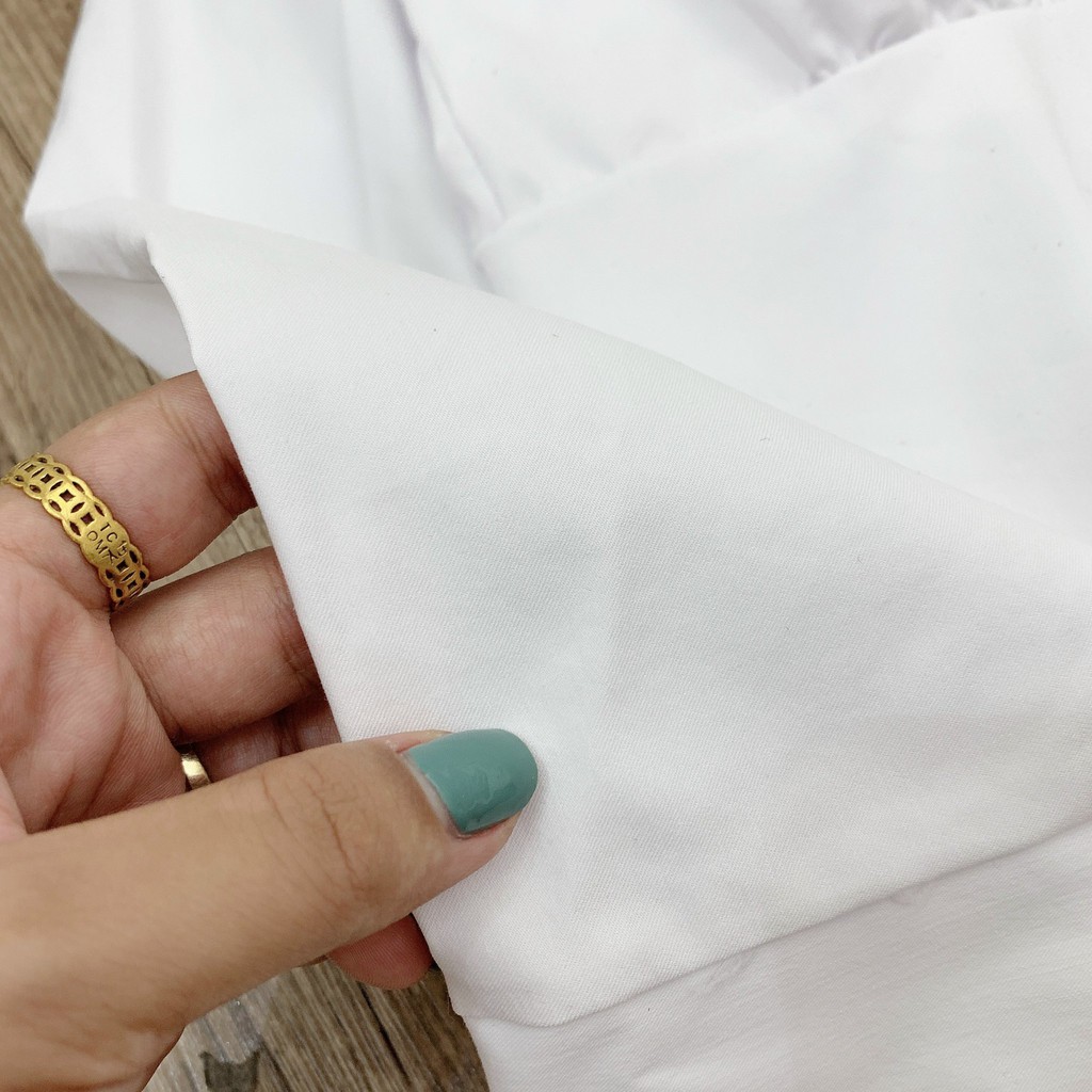 Áo sơ mi croptop vai phồng tay dài màu trắng suystore hàng thiết kế [Ảnh thật] | BigBuy360 - bigbuy360.vn