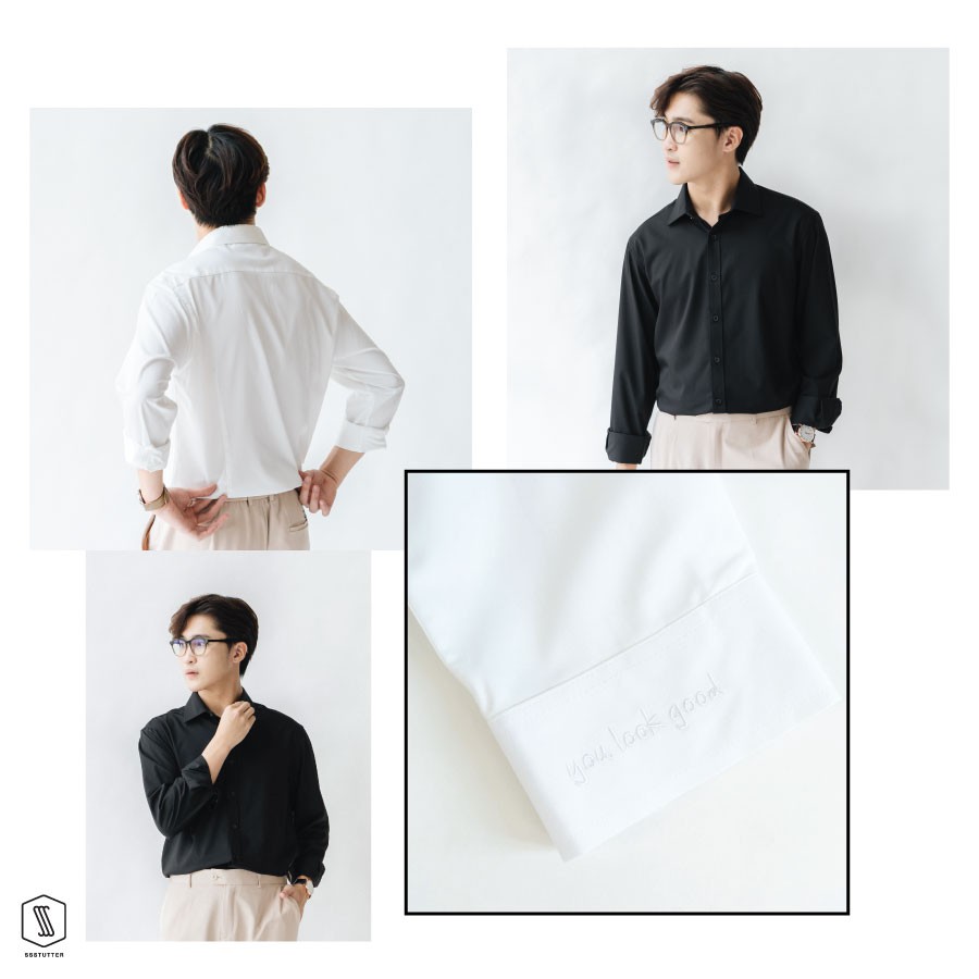 Áo Sơ mi nam trắng đen SSSTUTTER sơ mi cổ đức dài tay 2 màu linh hoạt chống nhăn xù bai màu thoáng mát Collar shirt | BigBuy360 - bigbuy360.vn