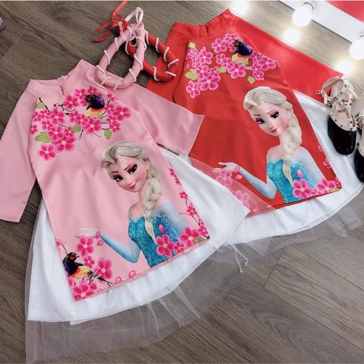 Áo dài cách tân Elsa cho bé gái 8-25kg/ Váy Elsa cho bé gái mặc Tết