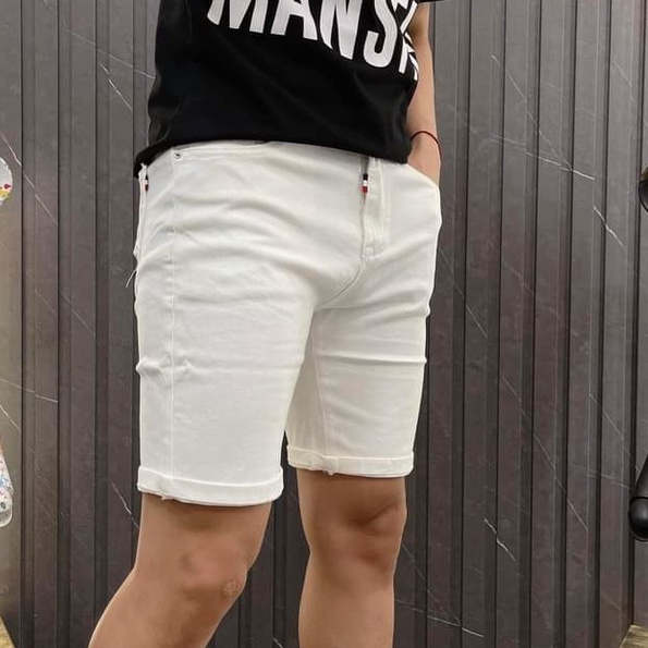 Quần short jean nam trắng mẫu cao cấp thời trang vải mịn tay đẹp co dãn tốt thời trang