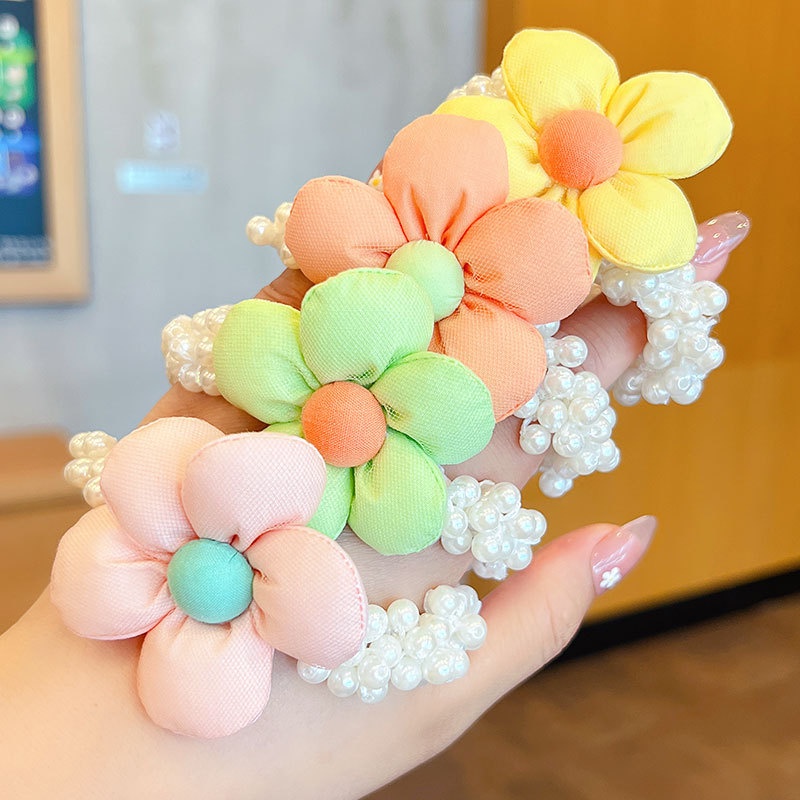 Dây Buộc Tóc Trang Trí Hoa Hướng Dương Đính Ngọc Trai Dễ Thương Cho Bé Gái
