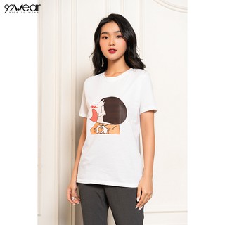 Áo thun nữ in hình cute 92WEAR Màu Trắng, đủ size co giãn form rộng ATW1063