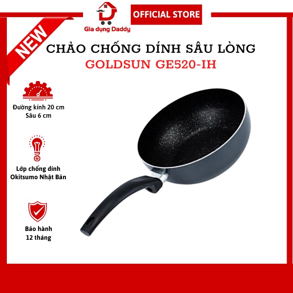 Chảo chống dính bếp từ sâu lòng Goldsun GE520-IH Đường kính 20cm, Chảo chiên xào cho mọi loại bếp, Bảo hành 12 tháng