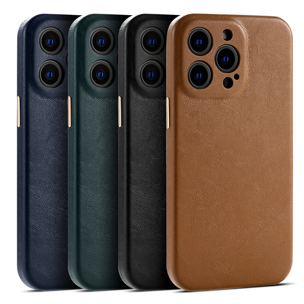 Ốp Điện Thoại Da Bò Thật 100% Chống Sốc Có Nút Kim Loại Bảo Vệ Camera Cho iPhone 13 Pro Max 13