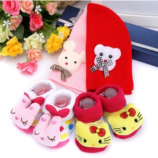 Combo 2 Nón Len + 2 Vớ 3D Cực Cute Giữ Ấm Cho Bé