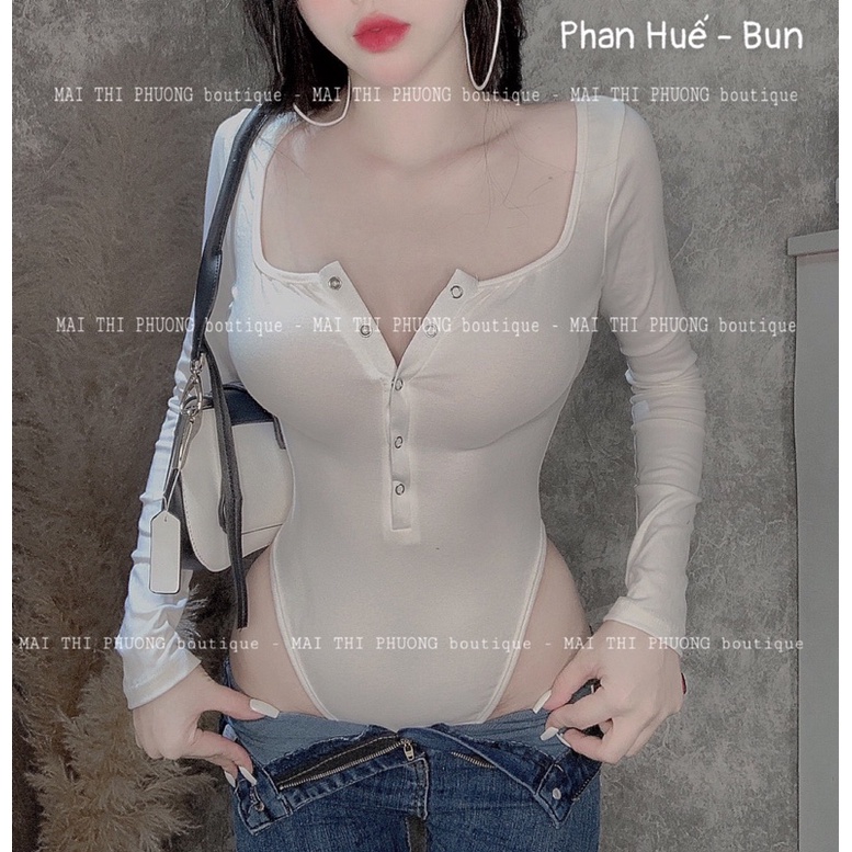 Áo bodysuit cúc bấm dài tay | BigBuy360 - bigbuy360.vn