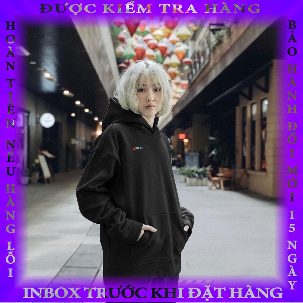 Áo Hoodie GREEND Nỉ Bông Unisex Local Brand Basic Form Rộng Rainbow White/Black HD032 lemono