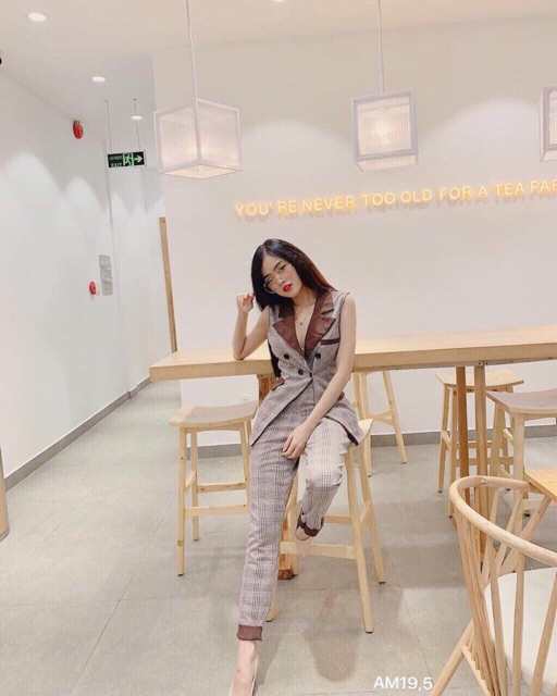 Sét áo vest kẻ + quần và ảnh thật