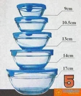 Combo bộ 5 bát thủy tinh có nắp đậy.