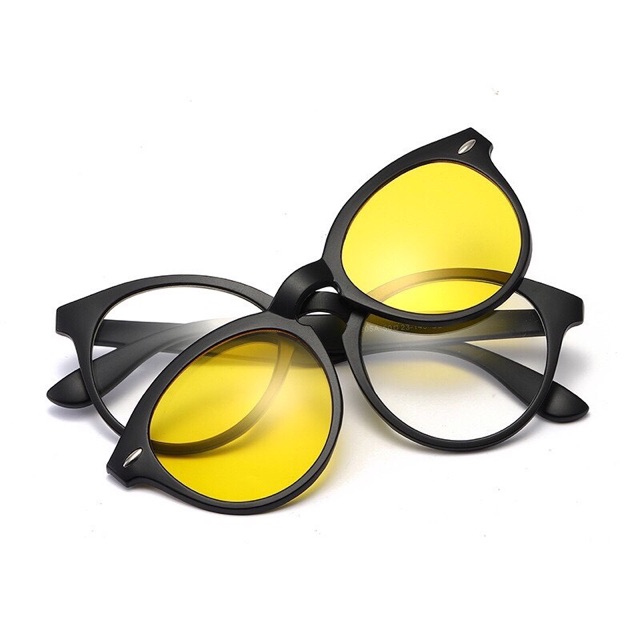 Kính đa năng 6 in 1 kính gọng tròn mắt mèo siêu xinh đi ngày đêm 5 in 1